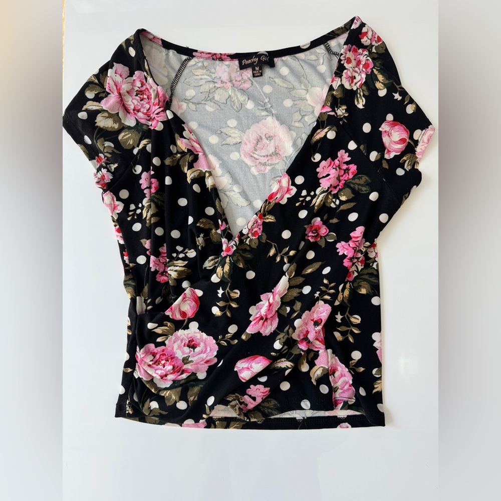 Peachy Girl ~ Floral Black and Pink Women's Top